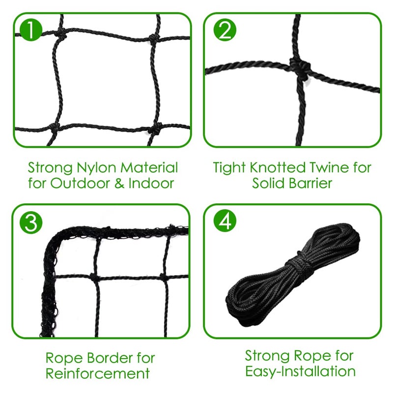 Wiseek 10'x10' Baseball Softball Backstop Nets  Heavy Duty Sports Netting Barrier Net #18 Nylon Baseball Netting Black Net - Image 3